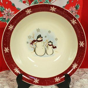 SNOWMAN 10'' Serving Bowl Royal Seasons Stoneware 1990s Vintage Holiday